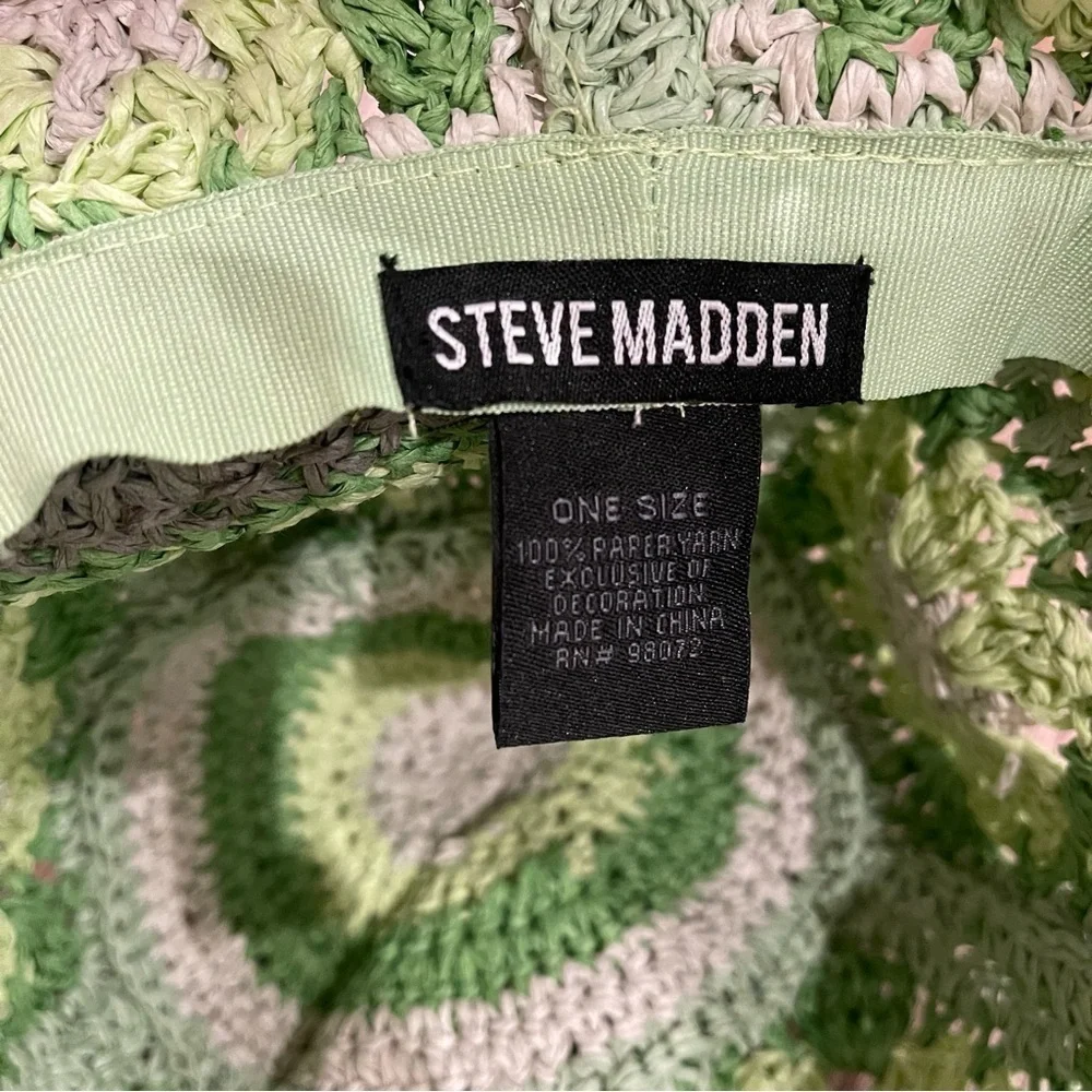 Steve Madden Green Crochet Floral Straw Bucket Hat 90s Y2K Cottagecore Colorful